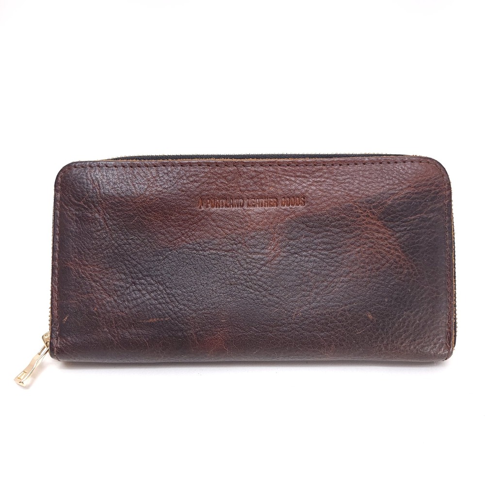 Portland Leather Goods Brown Pebbled Leather Zip Around Wallet Espresso Large